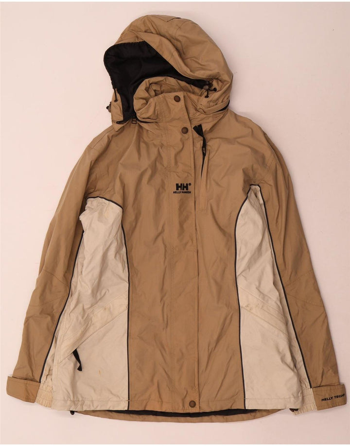 Helly Hansen Damen-Regenjacke mit Kapuze, UK 14, mittelbeigefarbenes Colourblock-Nylon