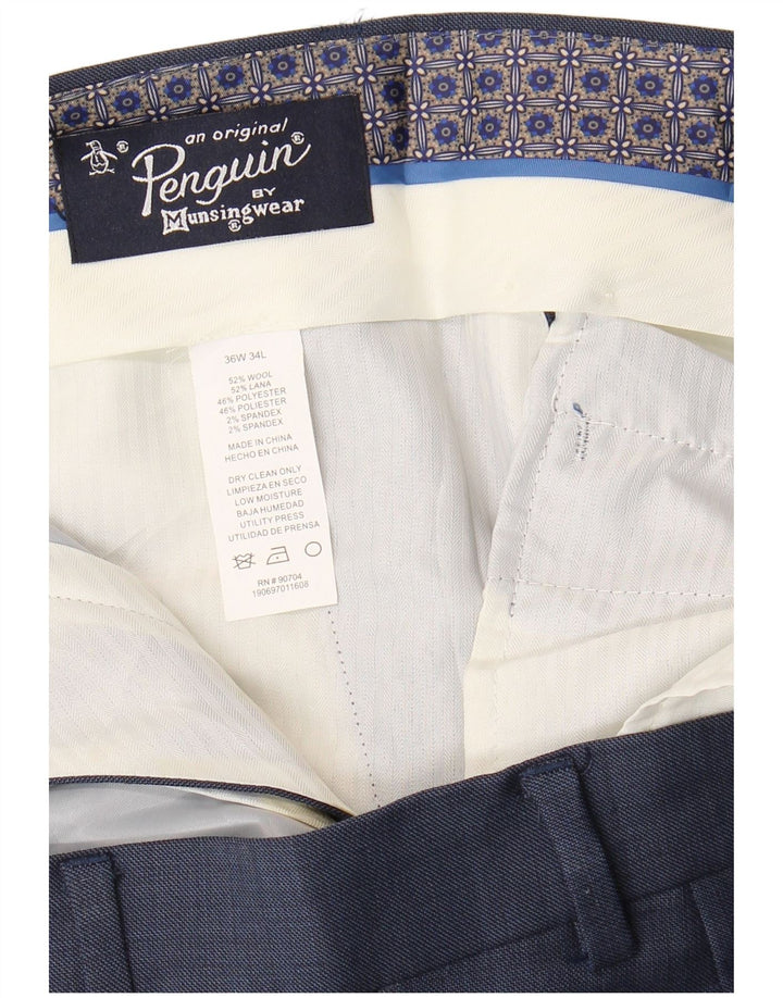 PENGUIN Womens Slim Suit Trousers W36 L34 Navy Blue Wool