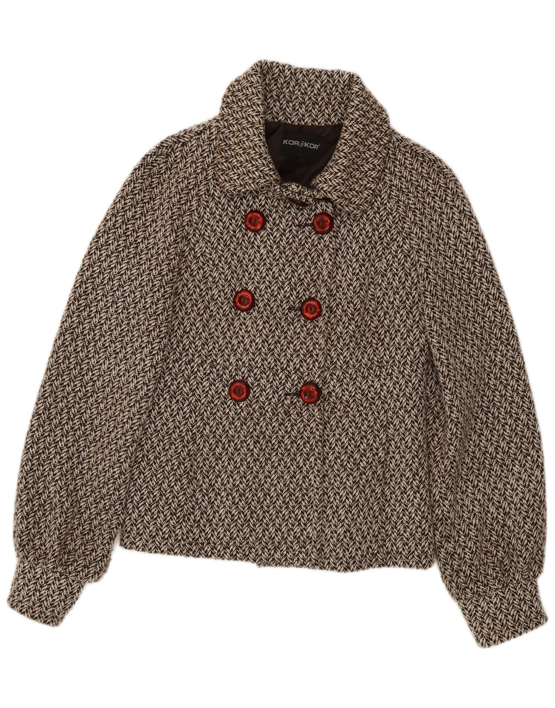 Kor@Kor Damen Pea Coat IT 44 Mittelbraunes Fischgräten-Polyester