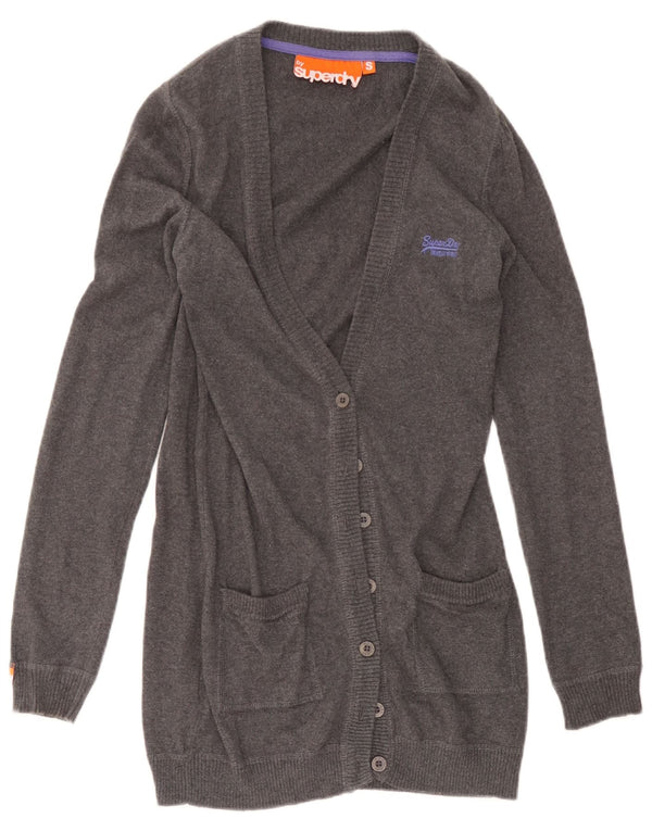 Superdry Damen Longline-Cardigan-Pullover UK 10 Small Grau Baumwolle