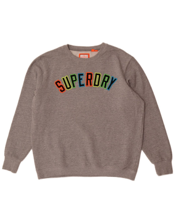 Superdry Herren Grafik-Sweatshirt-Pullover XL aus grau melierter Baumwolle