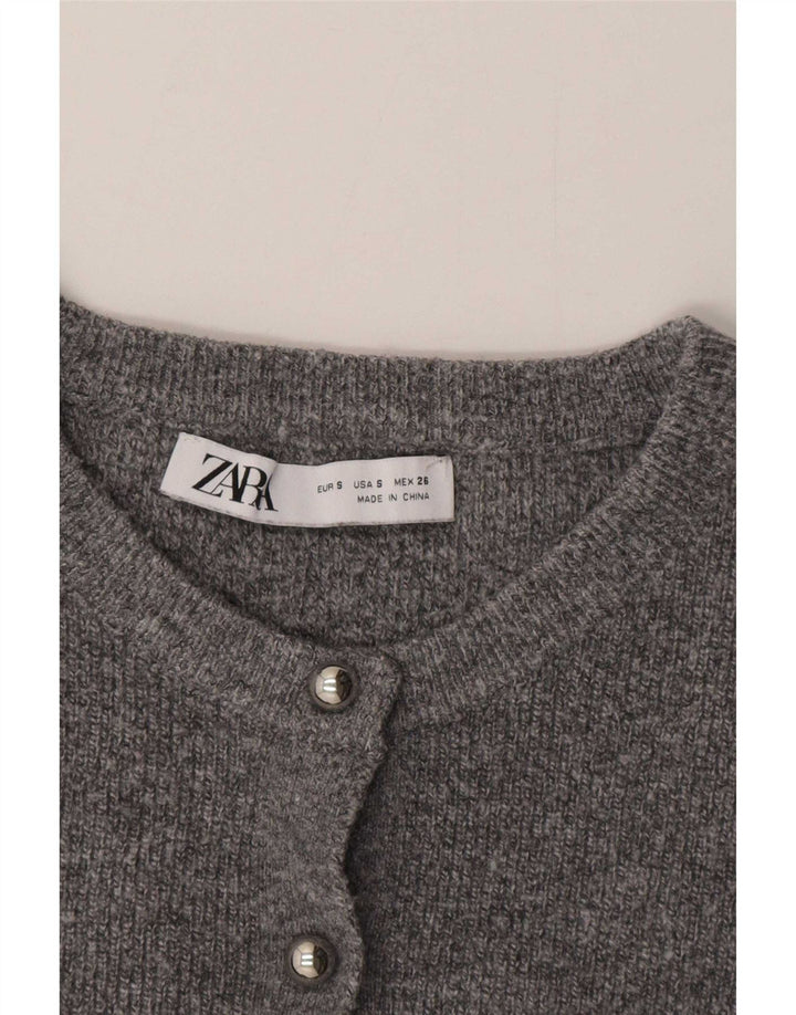 Zara Damen Crop Cardigan Pullover UK 10 Small Grau