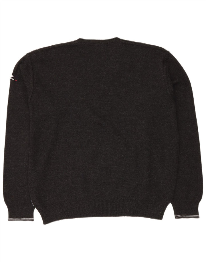 Il Granchio Herren-Pullover mit V-Ausschnitt, groß, graue, geometrische Schurwolle