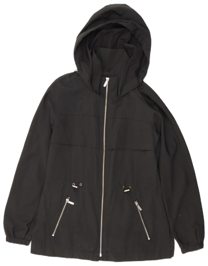 Zara Damen-Windbreaker-Jacke mit Kapuze, übergroß, Gr. 6, XS, Schwarz, Polyester