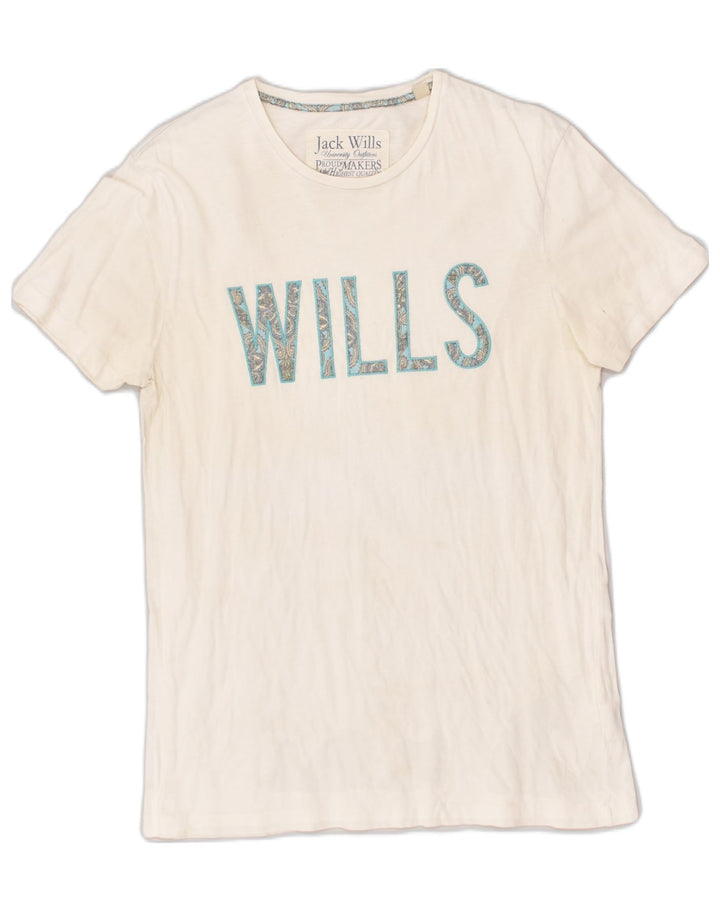 JACK WILLS Mens Graphic T-Shirt Top Small Off White Cotton | Vintage Jack Wills | Thrift | Second-Hand Jack Wills | Used Clothing | Messina Hembry 