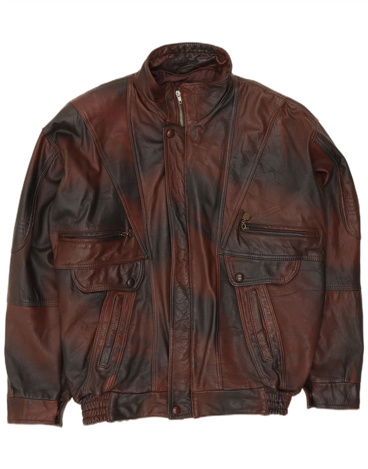 VINTAGE Herren Lederjacke UK 40 Large Brown Tie Dye