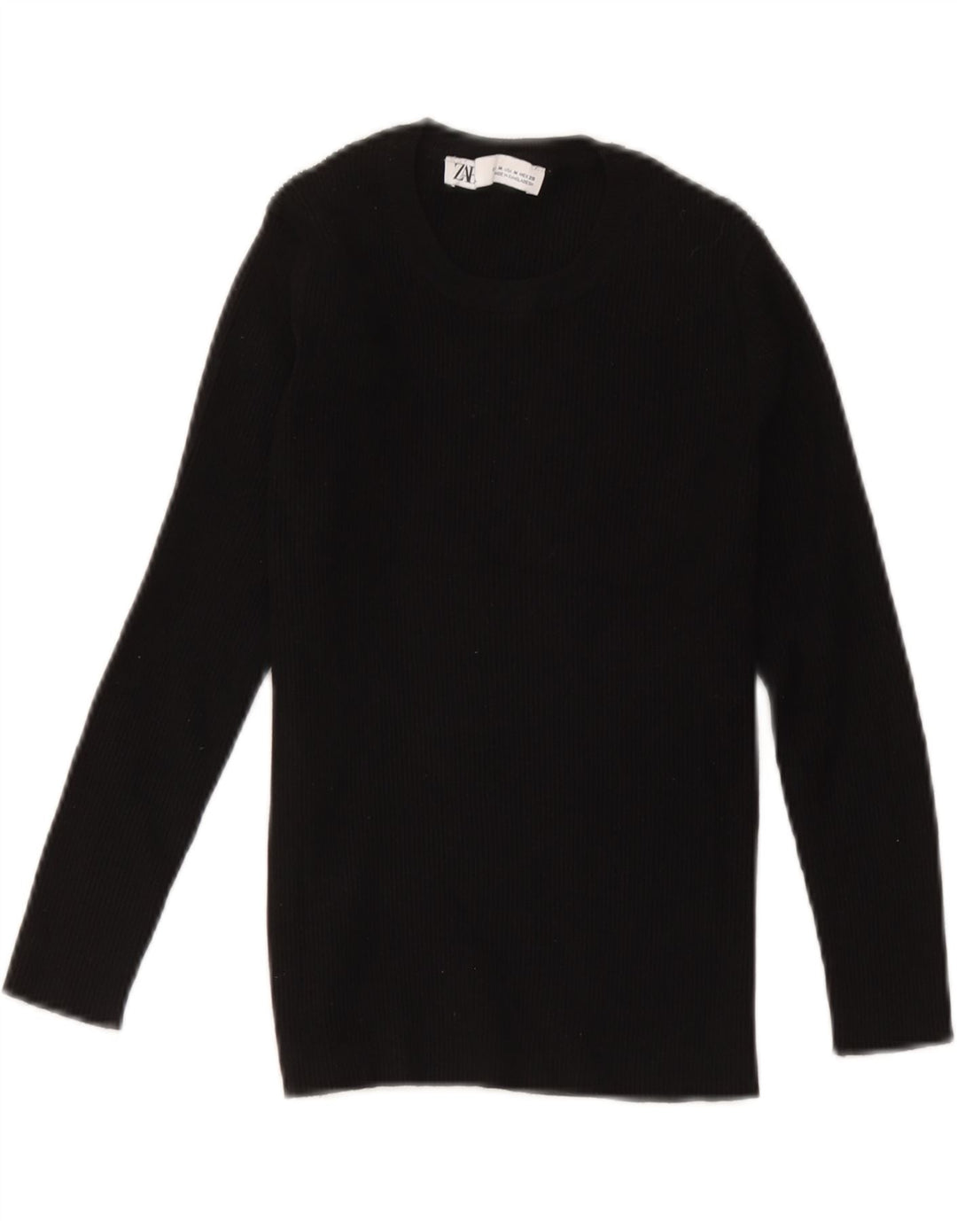 Zara Damen Top Langarm UK 12 Medium Schwarz Viskose