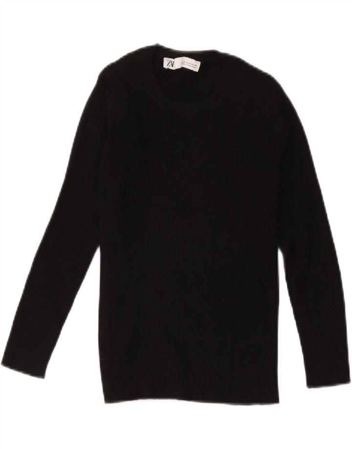 Zara Damen Top Langarm UK 12 Medium Schwarz Viskose