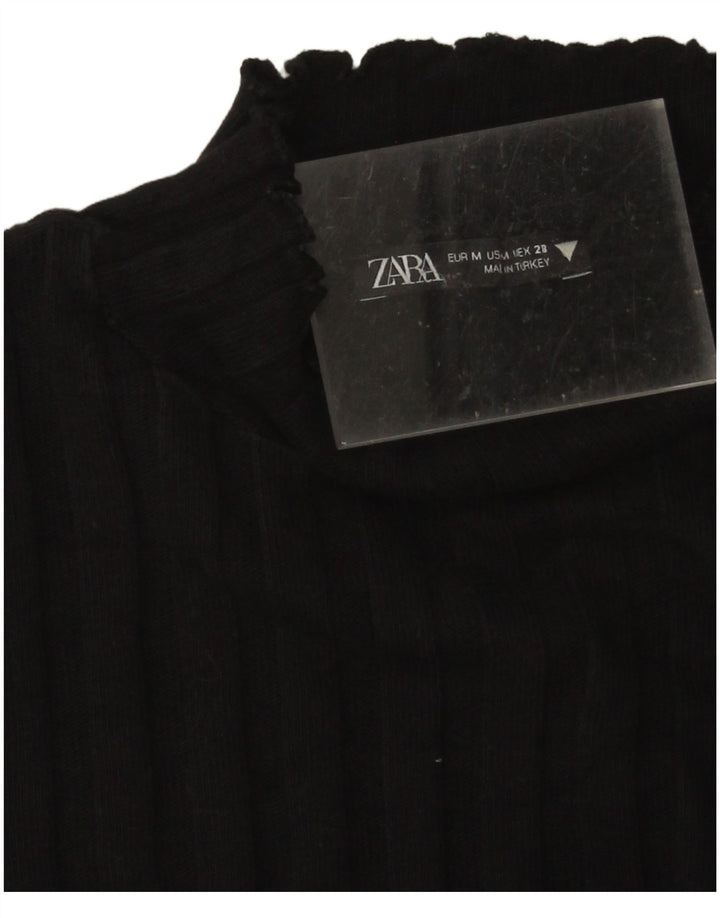 Zara Damen Crop Rollkragenpullover Pullover UK 12 Medium Schwarz