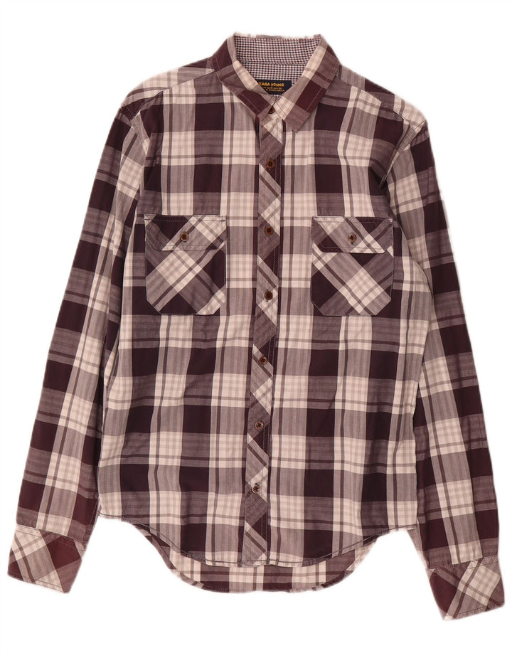 ZARA Mens Shirt Medium Purple Check Cotton
