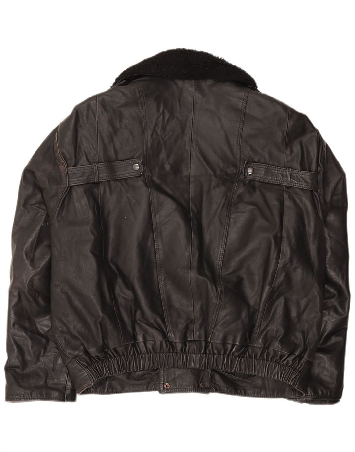 Vintage Herren Zweireihige Lederjacke UK 42 XL Schwarz