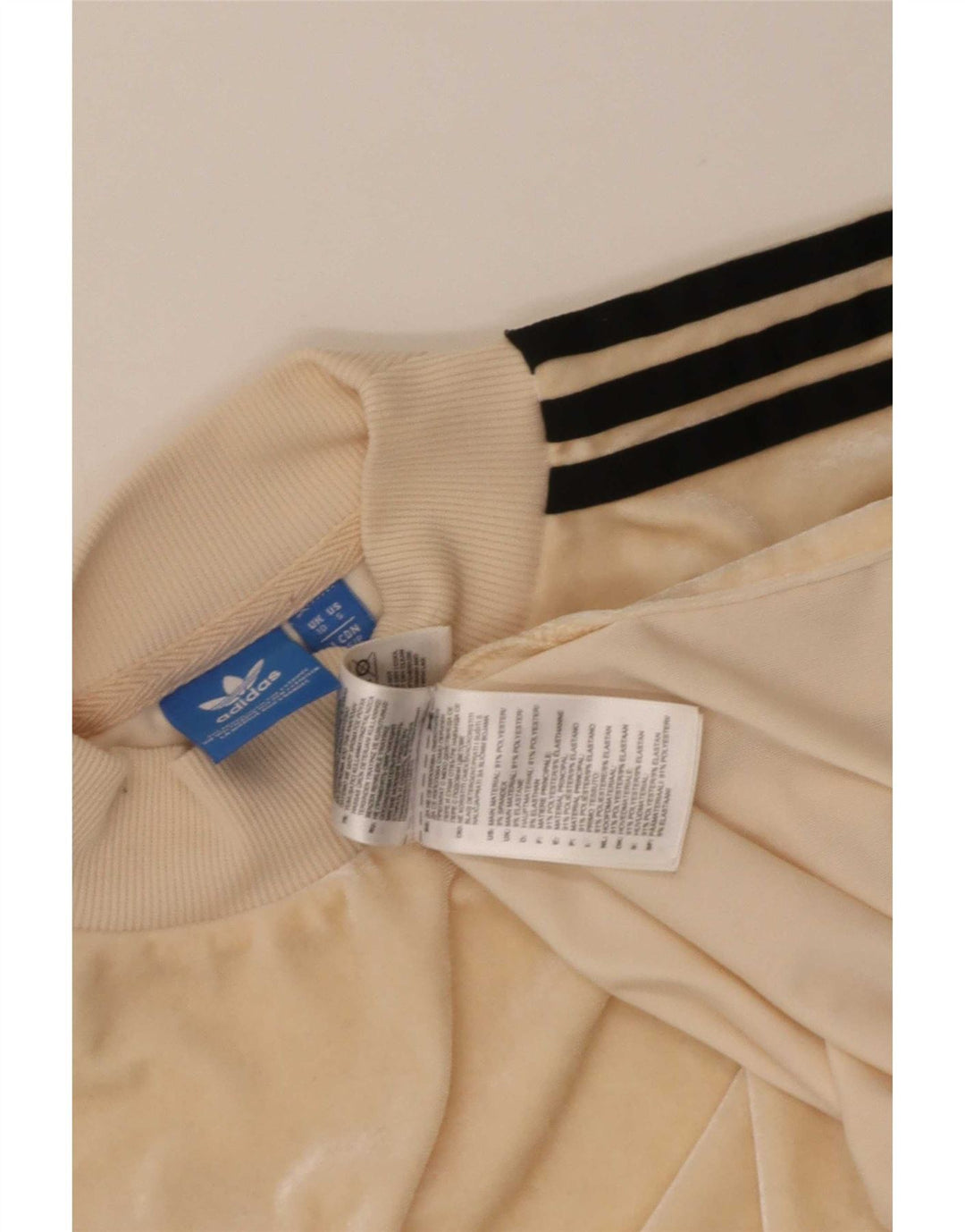 Adidas Damen Velour T-Shirt Top UK 10 Small Beige Polyester