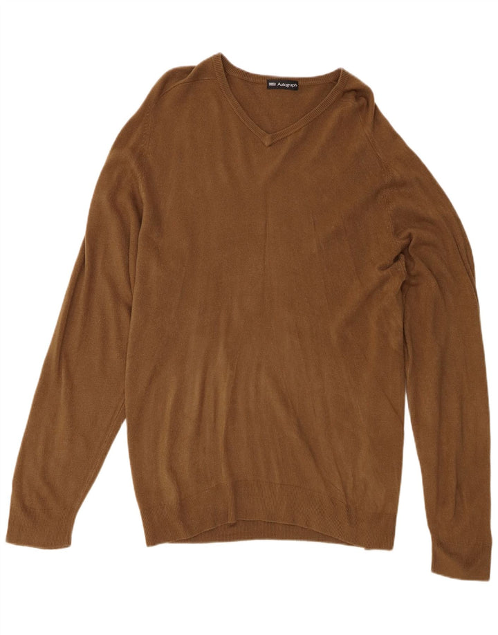 Marks & Spencer Herren-Pullover mit V-Ausschnitt, großes braunes Acryl