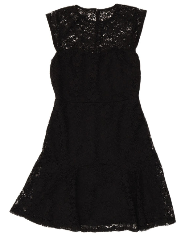 Warehouse Ärmelloses Spitzen-A-Linien-Kleid für Damen, Gr. 10, Größe S, Schwarz, Blumenmuster
