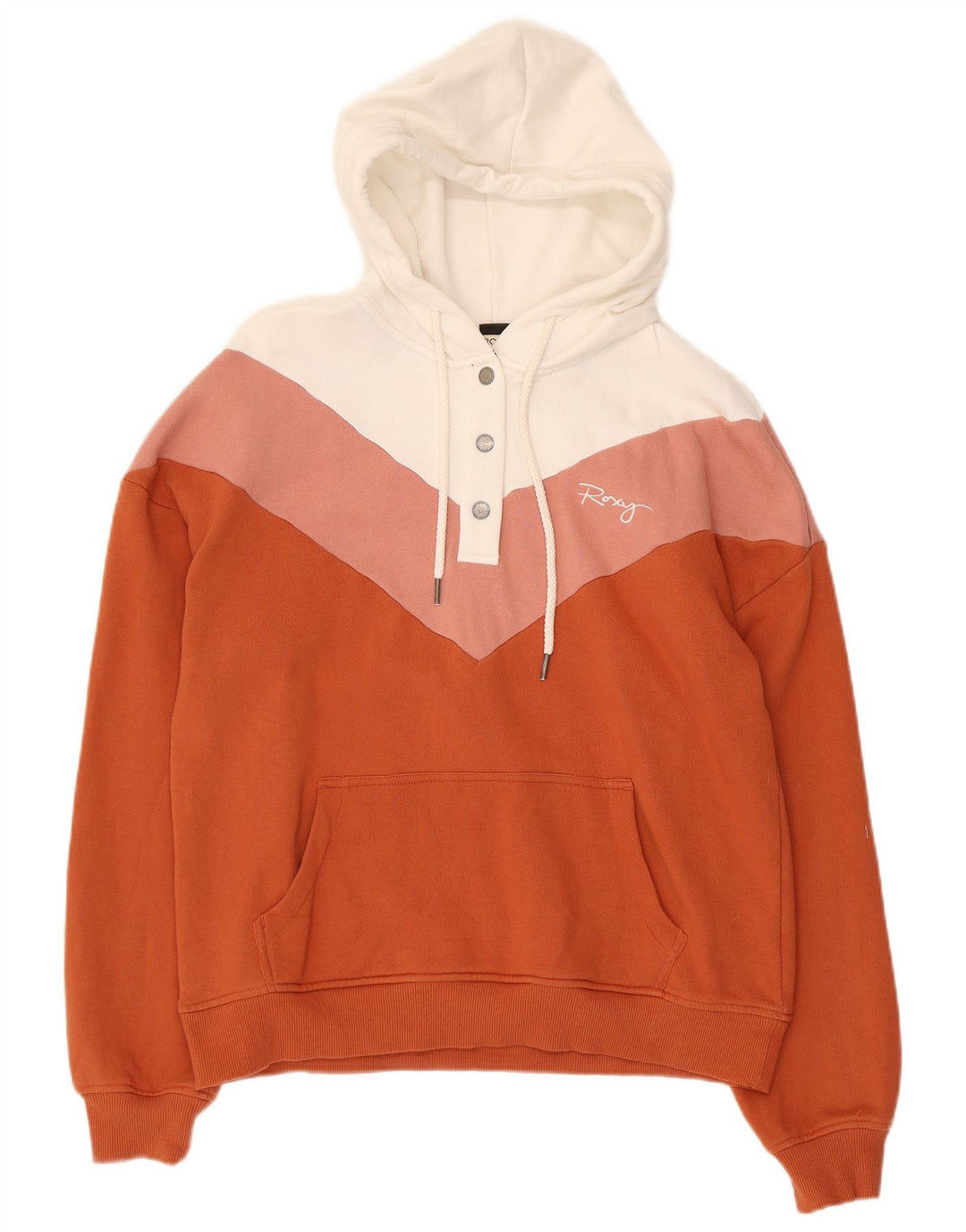 Roxy Damen-Kapuzenpullover mit Knopfkragen, UK 14, Mittelorange, Farbblock