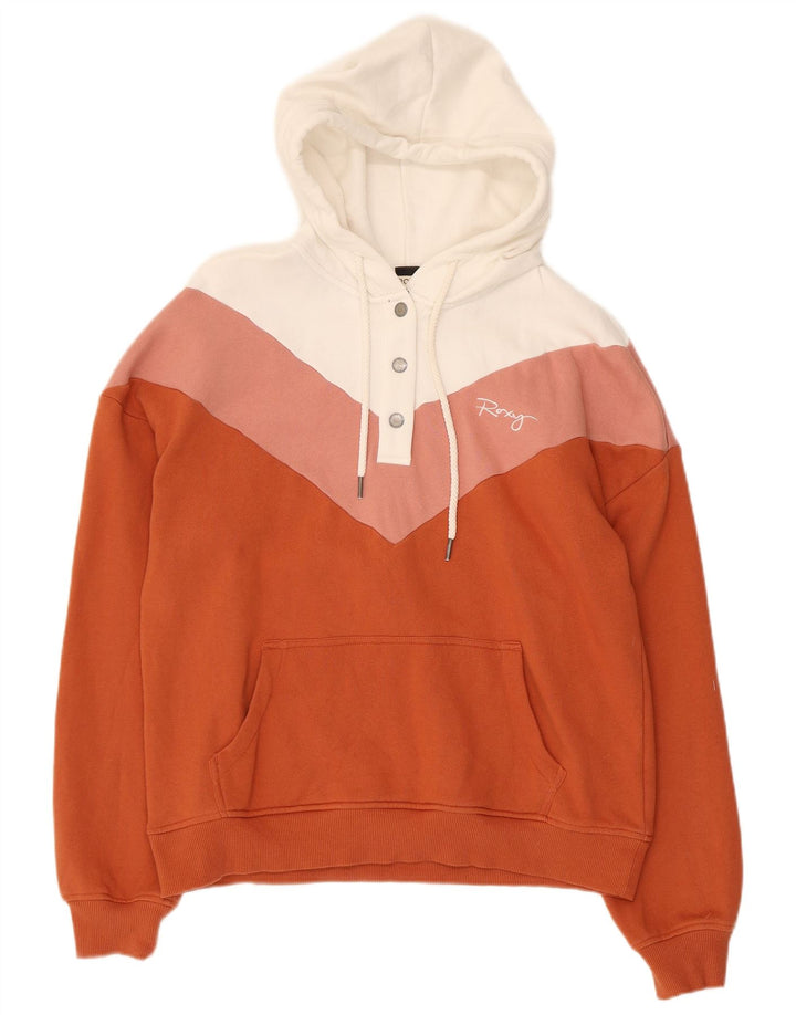 Roxy Damen-Kapuzenpullover mit Knopfkragen, UK 14, Mittelorange, Farbblock