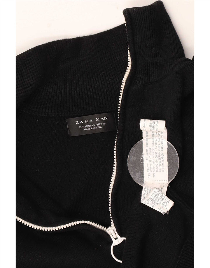 Zara Herren-Pullover mit Reißverschluss am Hals, Mittelschwarz, Colourblock-Baumwolle