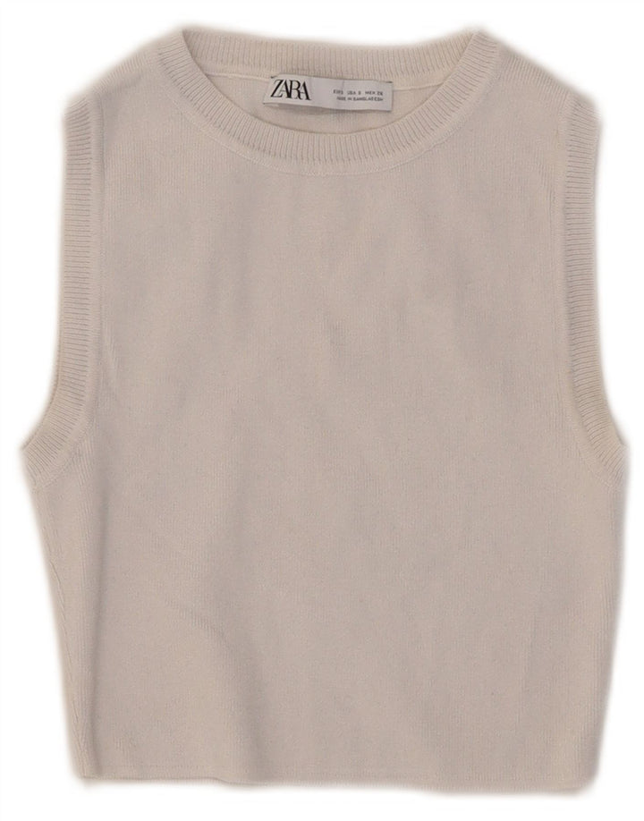 Zara Damen Crop Vest Top UK 8 Small Weiß