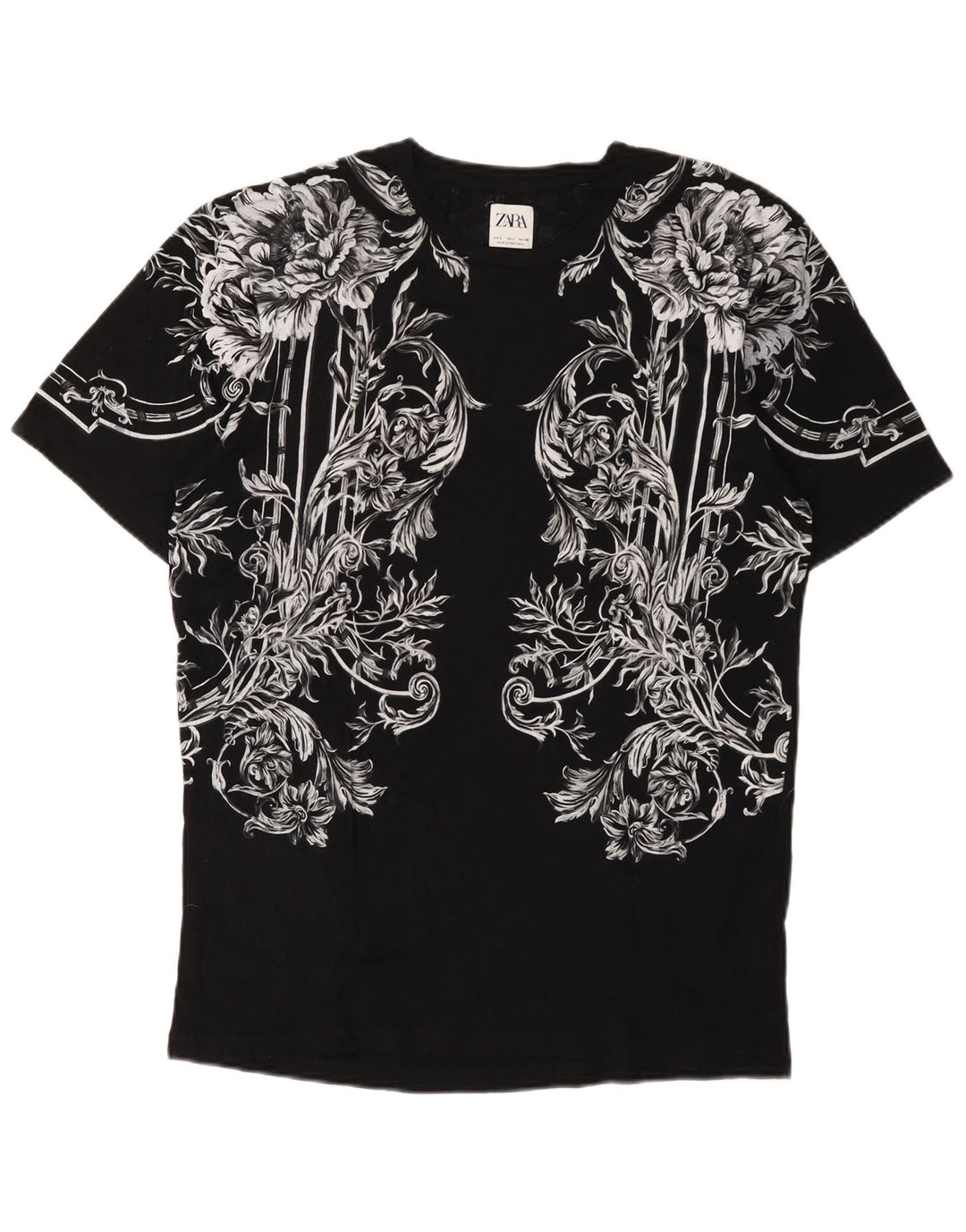 Zara Herren-T-Shirt mit Grafik, groß, schwarz, geblümt