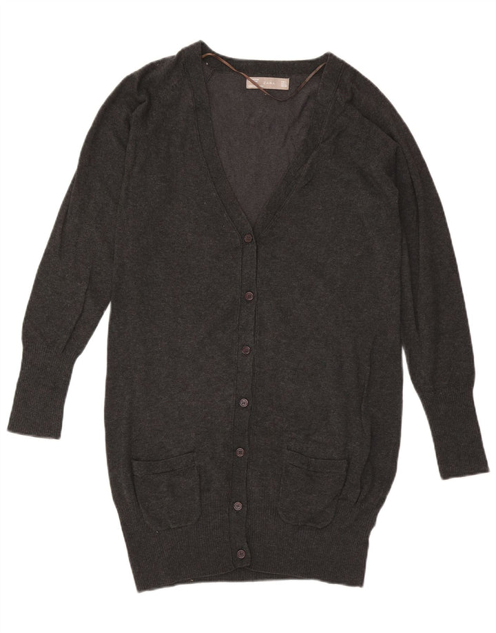 ZARA Damen Longline-Cardigan-Pullover UK 14 Große graue Baumwolle