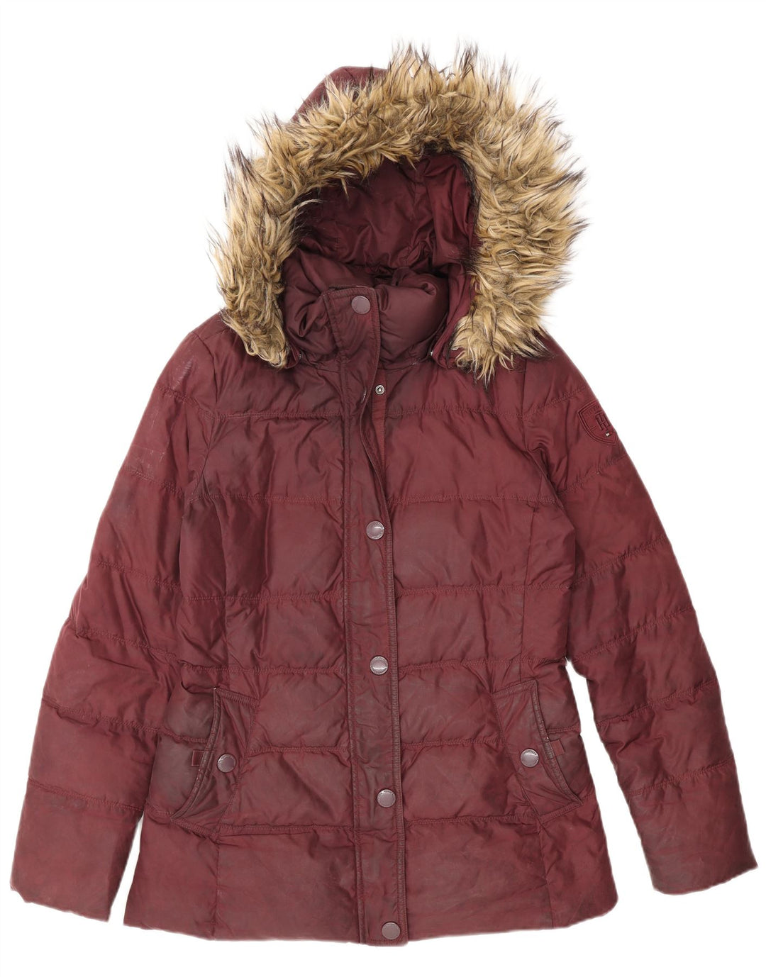 Tommy Hilfiger Damen-Jacke mit Kapuze, gepolstert, UK 10, Größe S, Burgunderrot, Polyester