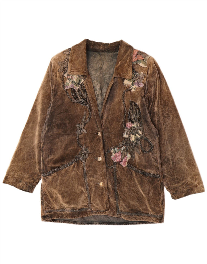 Vintage Damen 3-Knopf-Blazerjacke UK 16 Großes braunes Blumenmuster