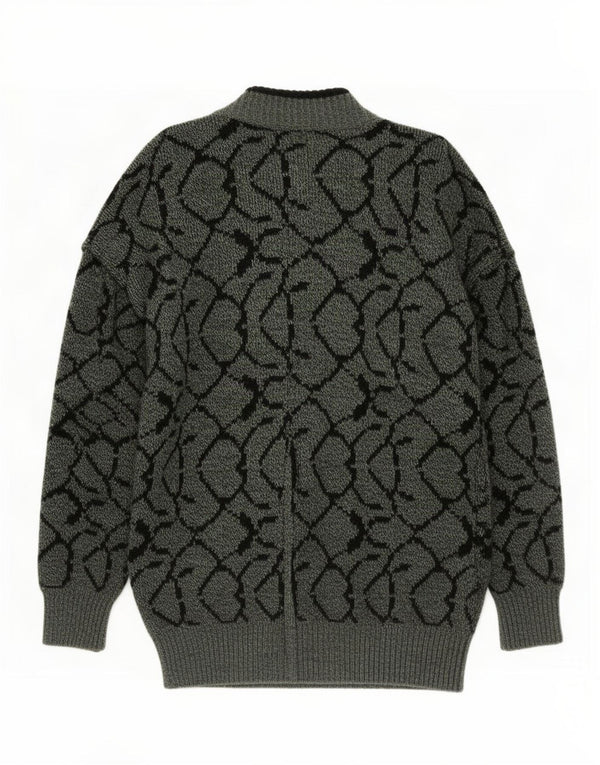 Vintage Herren Loose Fit Cardigan Pullover Kleine grün gestreifte Wolle