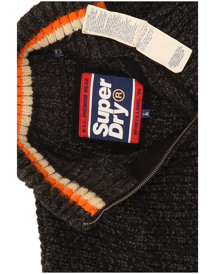 Superdry Herren-Pullover mit Reißverschluss am Hals, 2XL, grau gestreift, Acryl
