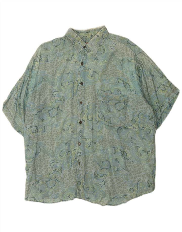 Vintage Herren Kurzarmshirt XL Blau Paisley