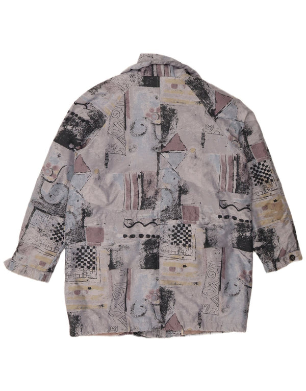 Vintage Damen Übergroßer Windjacke Mantel UK 14/16 Großes graues Patchwork