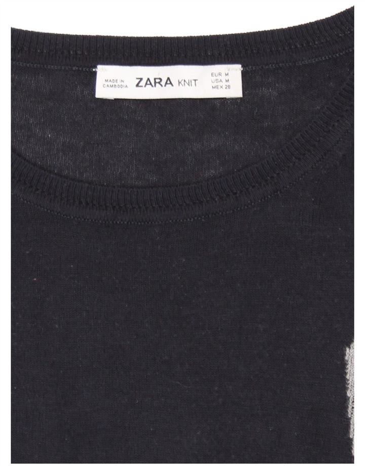 Zara Damen-Pullover mit Rundhalsausschnitt, UK 14, Mittelschwarz, Farbblock