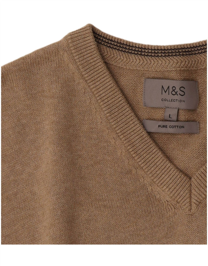 Marks & SPENCER Herren-Pullover mit V-Ausschnitt, groß, braune Baumwolle