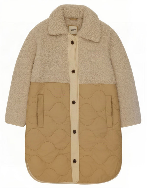 Abercrombie & Fitch Damen Übergroßer gepolsterter Mantel UK 6 XS Beige Farbblock