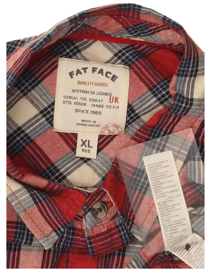 Fat Face Herren-Flanellhemd mit normaler Passform, XL, rot kariert, Baumwolle