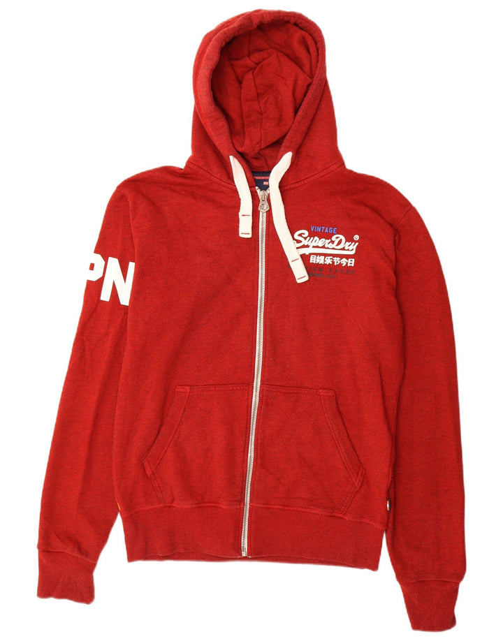 Superdry Herren-Kapuzenpullover mit grafischem Reißverschluss, mittelrote Baumwolle
