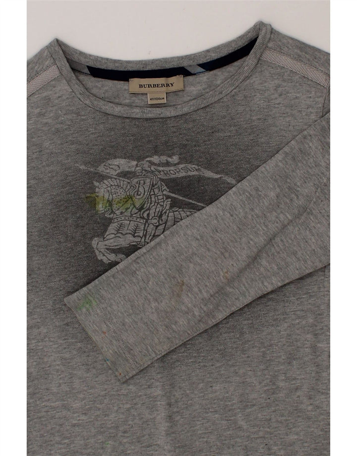 BURBERRY Boys Graphic Top Long Sleeve 3-4 Years Grey Cotton Vintage Burberry and Second-Hand Burberry from Messina Hembry 