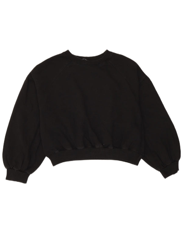 Zara Damen Crop Oversized Sweatshirt Pullover UK 14 Mittelschwarze Baumwolle