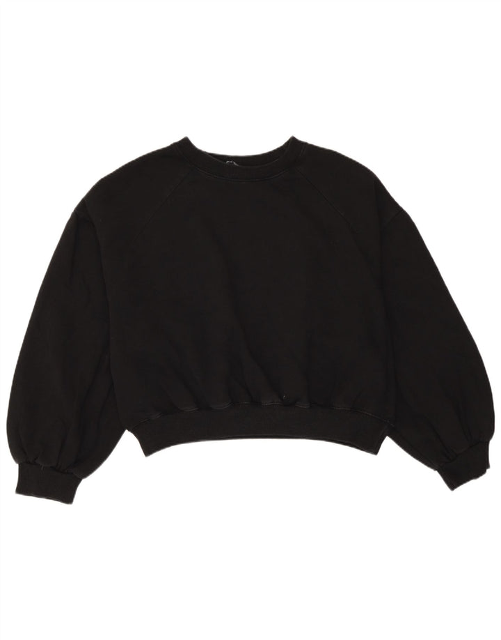 Zara Damen Crop Oversized Sweatshirt Pullover UK 14 Mittelschwarze Baumwolle