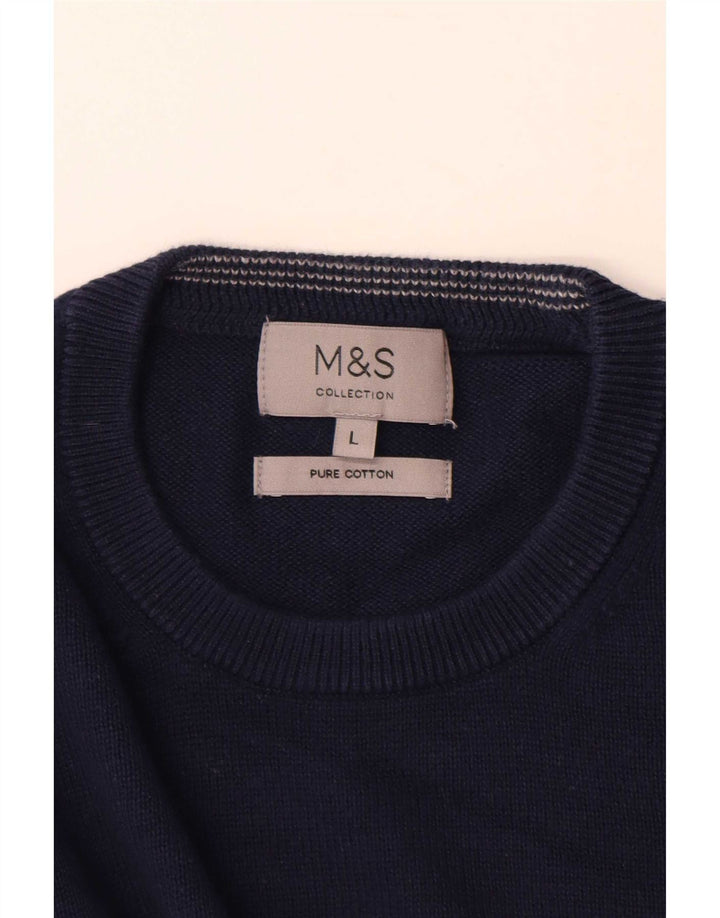 Marks & Spencer Herren-Pullover mit Rundhalsausschnitt, groß, marineblaue Baumwolle