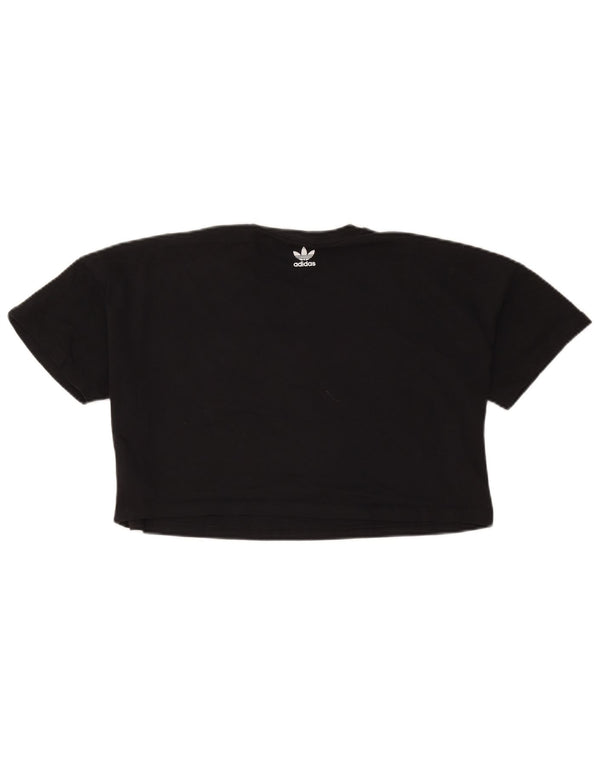 Adidas Damen Crop Oversized Graphic T-Shirt Top UK 8 Small Schwarz Baumwolle