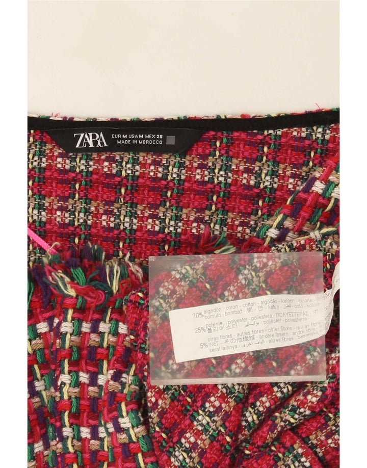 Zara Damen Bolerojacke UK 12 Mittelrot karierte Baumwolle