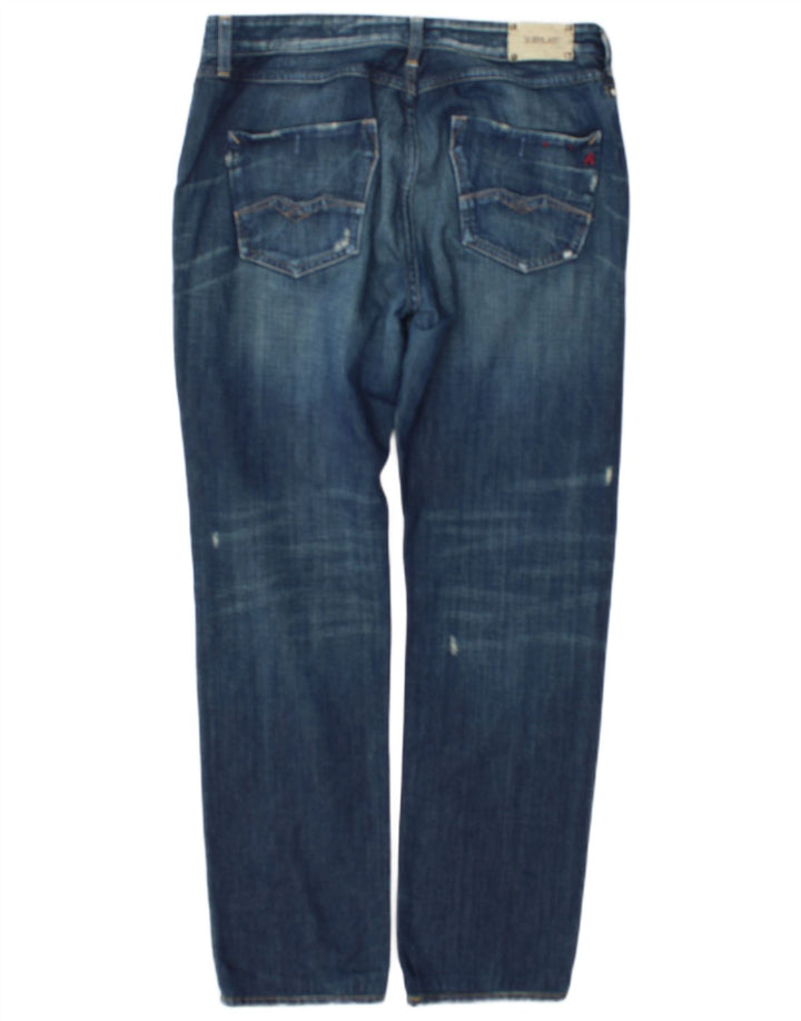 Replay Damen Distressed Straight Jeans W31 L34 Blaue Baumwolle