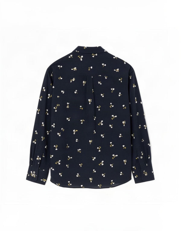 Marks & Spencer Damenhemd UK 10 Small Marineblaue Viskose mit Blumenmuster