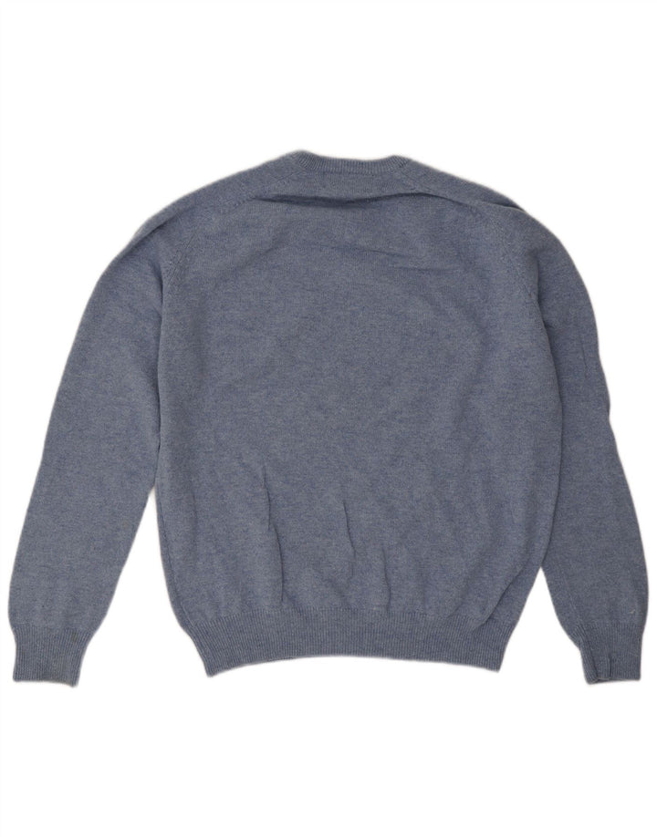 Marks & Spencer Herren-Pullover mit normaler Passform und V-Ausschnitt aus mittelblauer Wolle