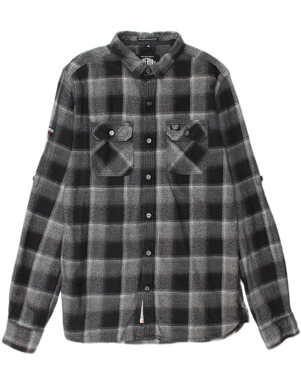 SUPERDRY Herren-Flanellhemd XL, grau karierte Baumwolle