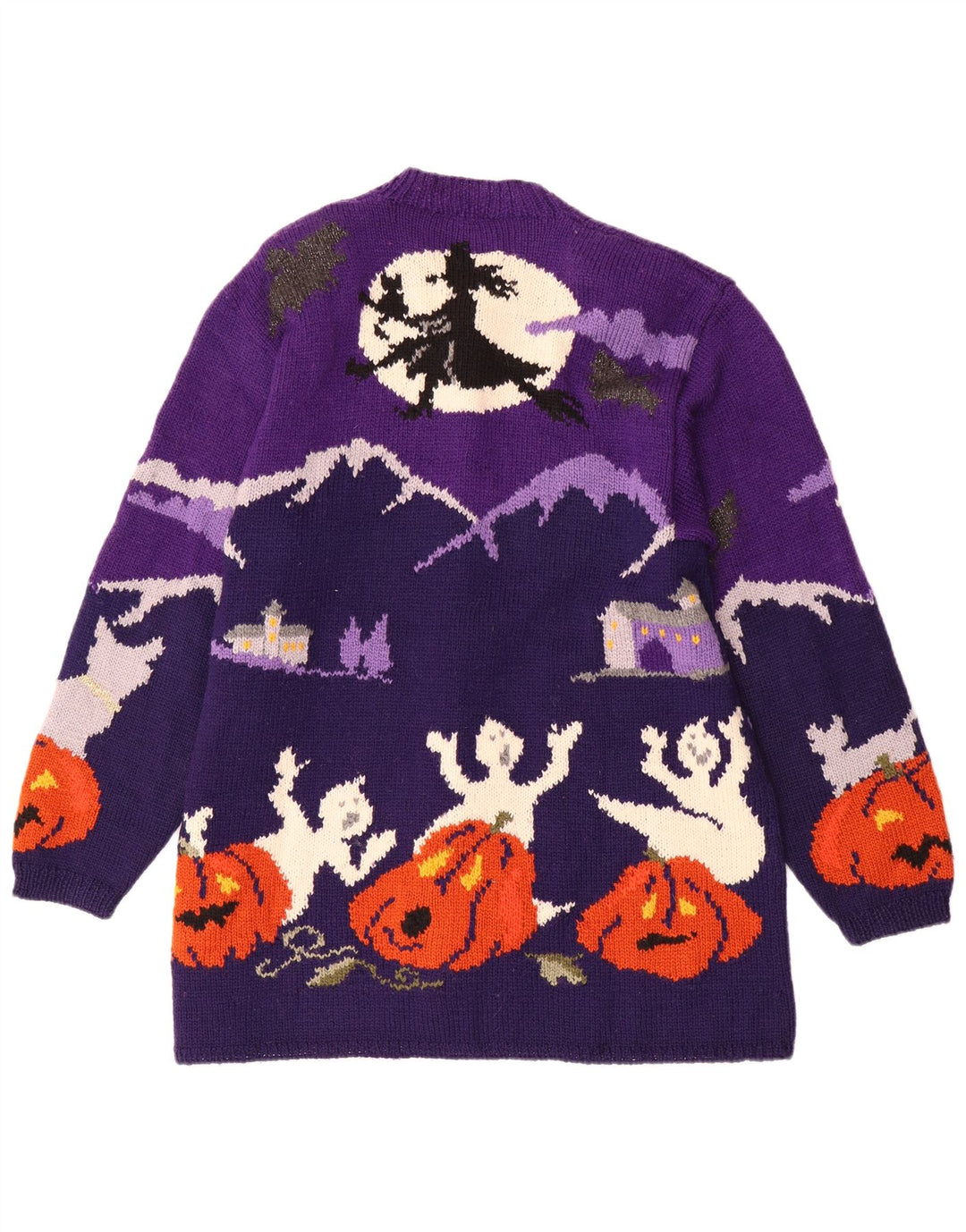 VINTAGE Grafischer Damen-Cardigan-Pullover UK 20 2XL Lila Colourblock-Wolle