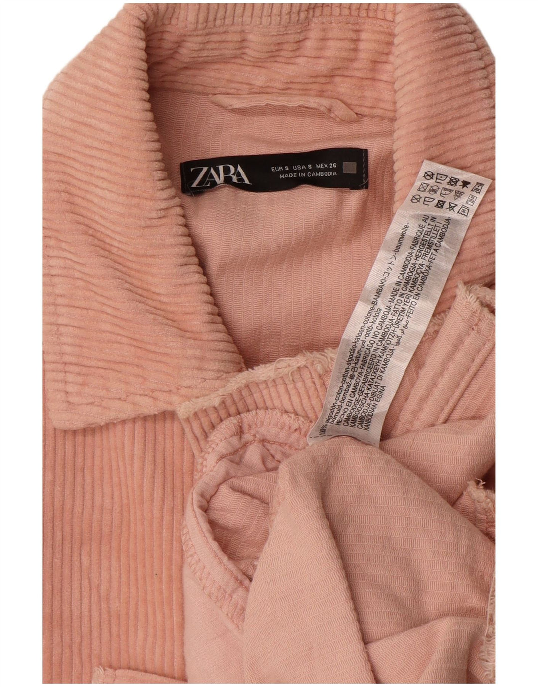Zara Damen Übergroße Cordjacke UK 10 Small Rosa Baumwolle