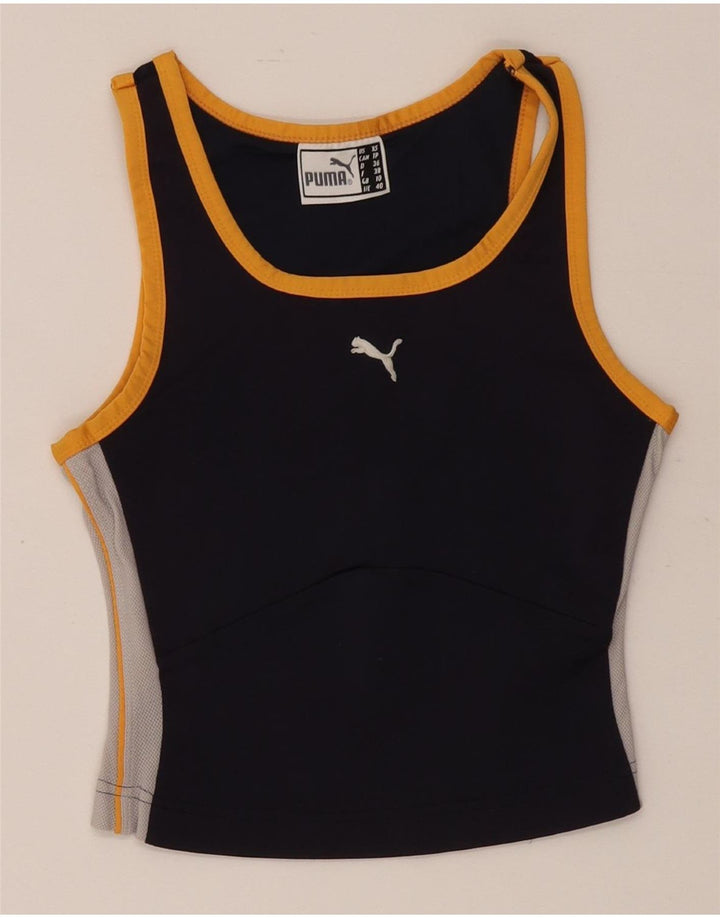 Puma Damen Crop Vest Top UK 10 Small Schwarz Colourblock Polyester