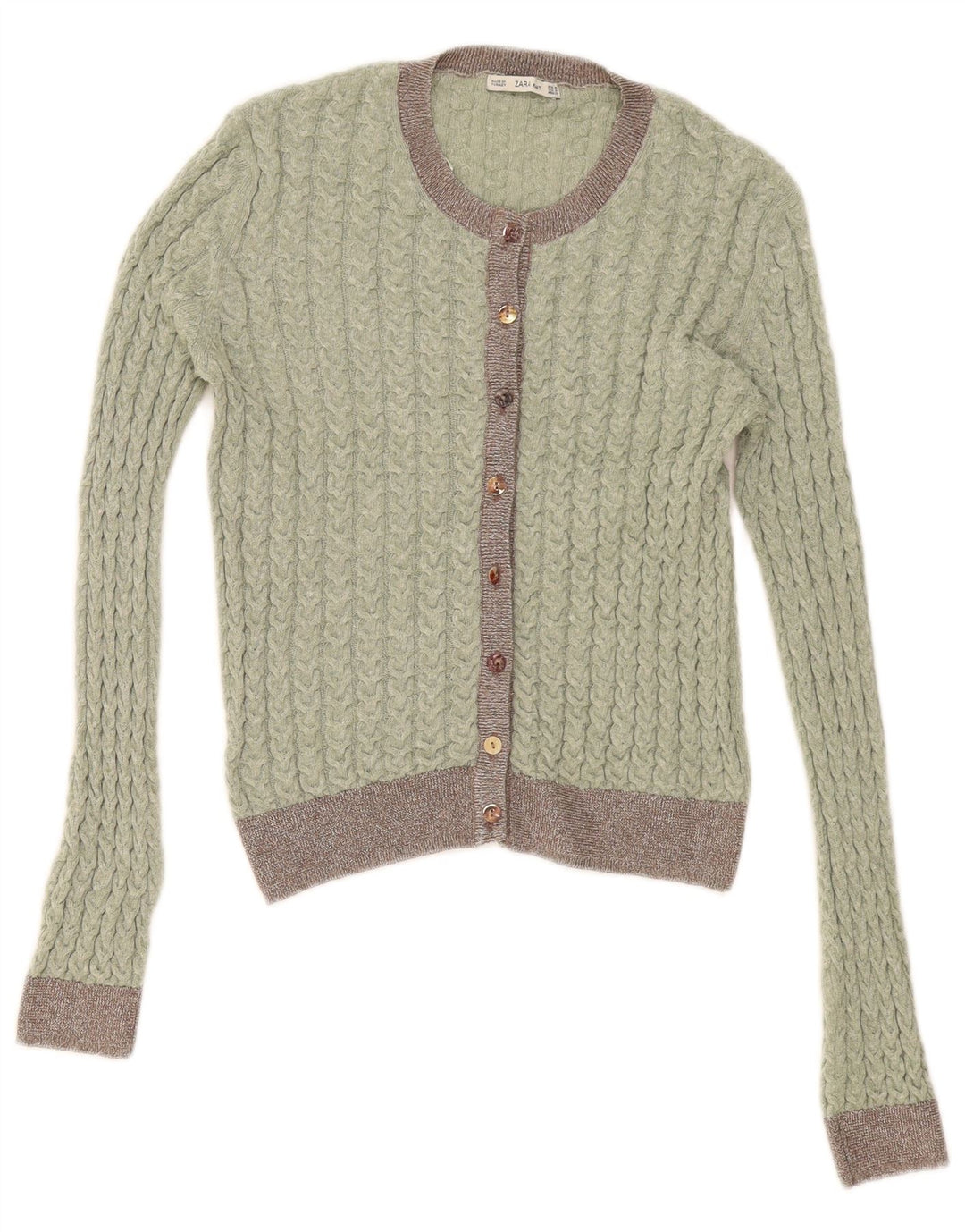 Zara Damen-Cardigan-Pullover UK 12 Mittelgrüner Farbblock