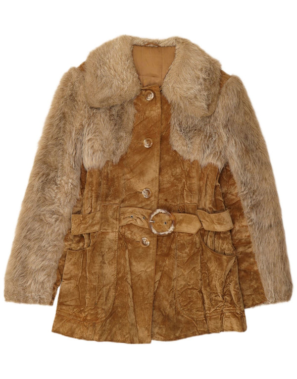 Vintage-Mantel aus Kunstfell für Mädchen, 13–14 Jahre, beige Viskose